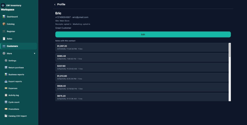 EW Inventory customer profile screen
