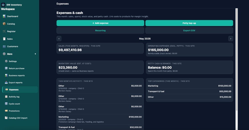 EW Inventory expenses home screen