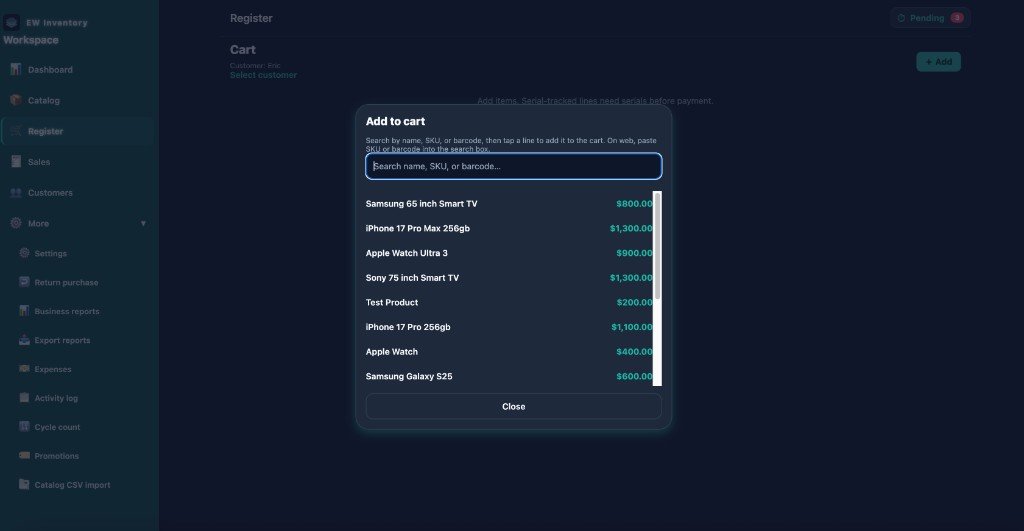 EW Inventory register add to cart search